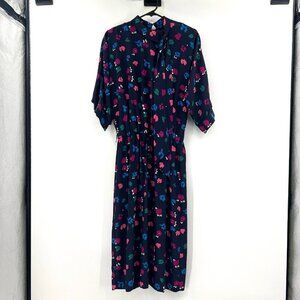 Vintage Breli Original Navy Floral Print Half Sleeve Midi Dress Womens 10